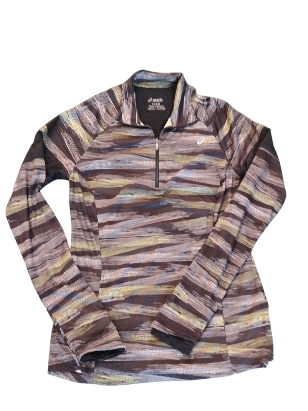 Asics Women's Multicolor Striped Quarter-Zip Pullover - Black,Gray, Green SZ M